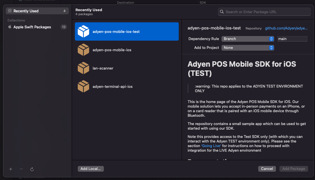 Add SPM dependency via Xcode UI